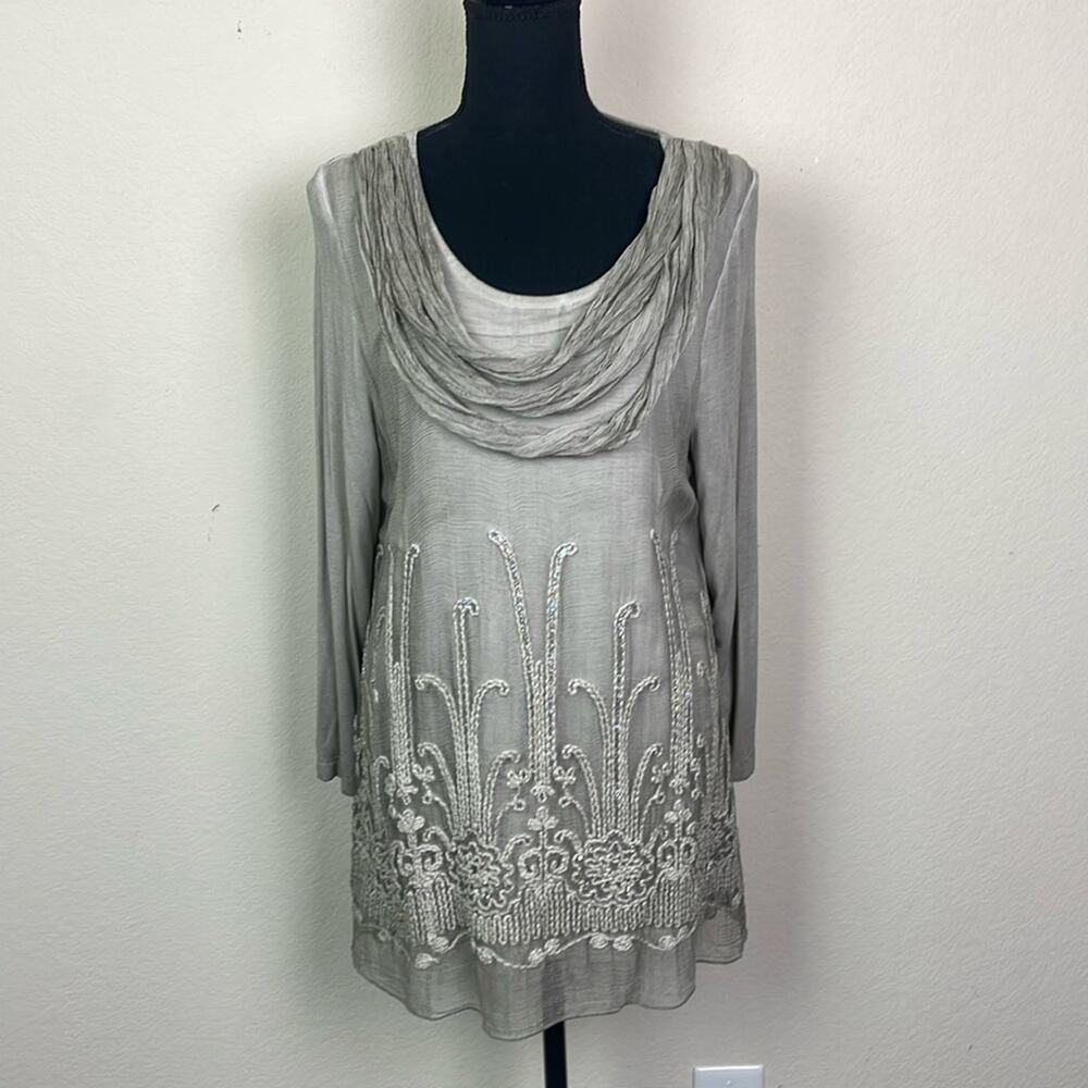Soft Surroundings Silk Beaux Arts Taupe Tunic Women's  PS